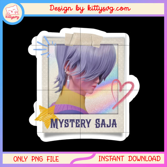 Mystery saja sticker design png, saja boys kpop demon hunters names png