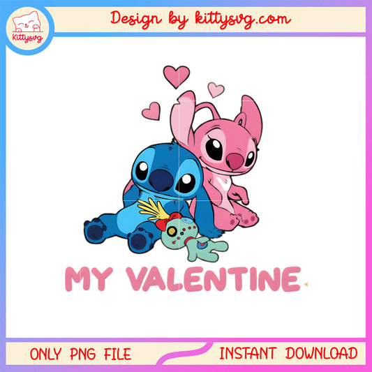 My valentine couple stitch png, stitch valentines day​​ png
