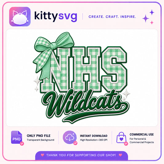 NHS Wildcats PNG, School Mascot Coquette Bow PNG, Game Day PNG
