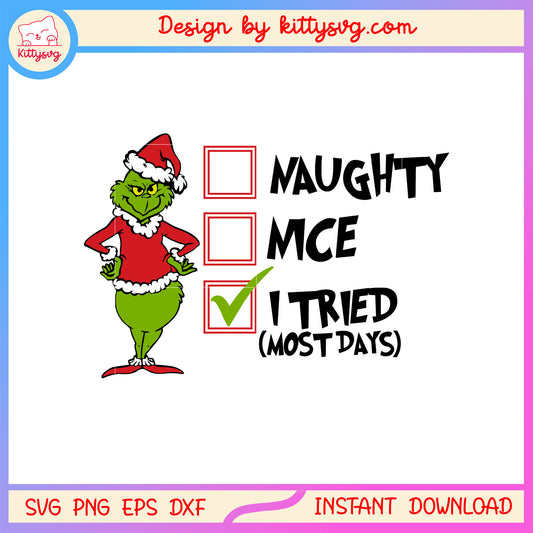Naughty nice grinch christmas design svg, grinch clipart svg