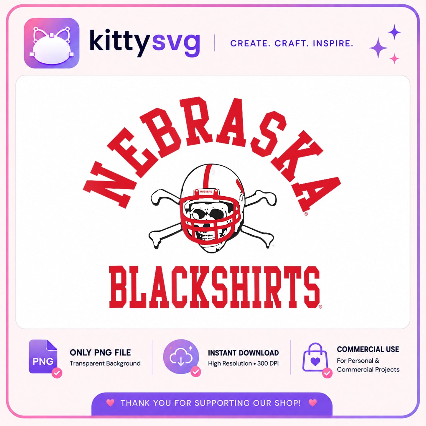 Nebraska Blackshirts Skull PNG, Huskers Football PNG, Nebraska PNG