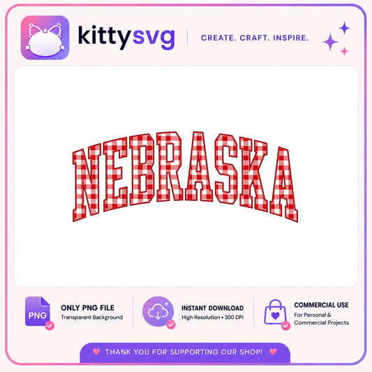 Nebraska Gingham Arched PNG, Nebraska State Shirt PNG, Huskers PNG