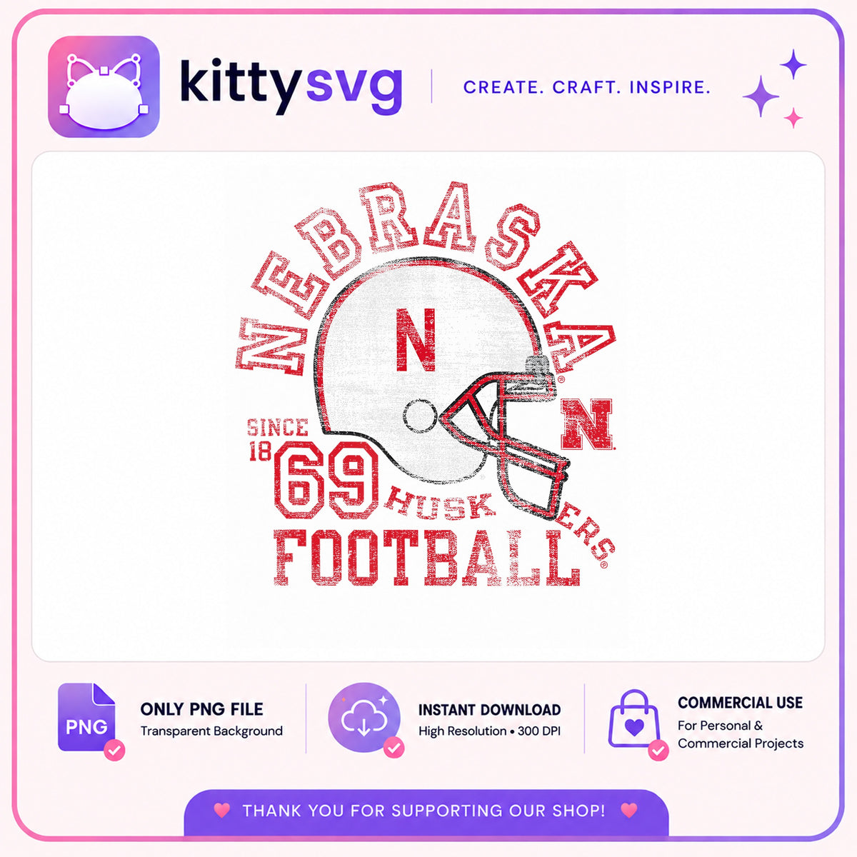 Nebraska Huskers Football PNG, Vintage Football PNG, College PNG