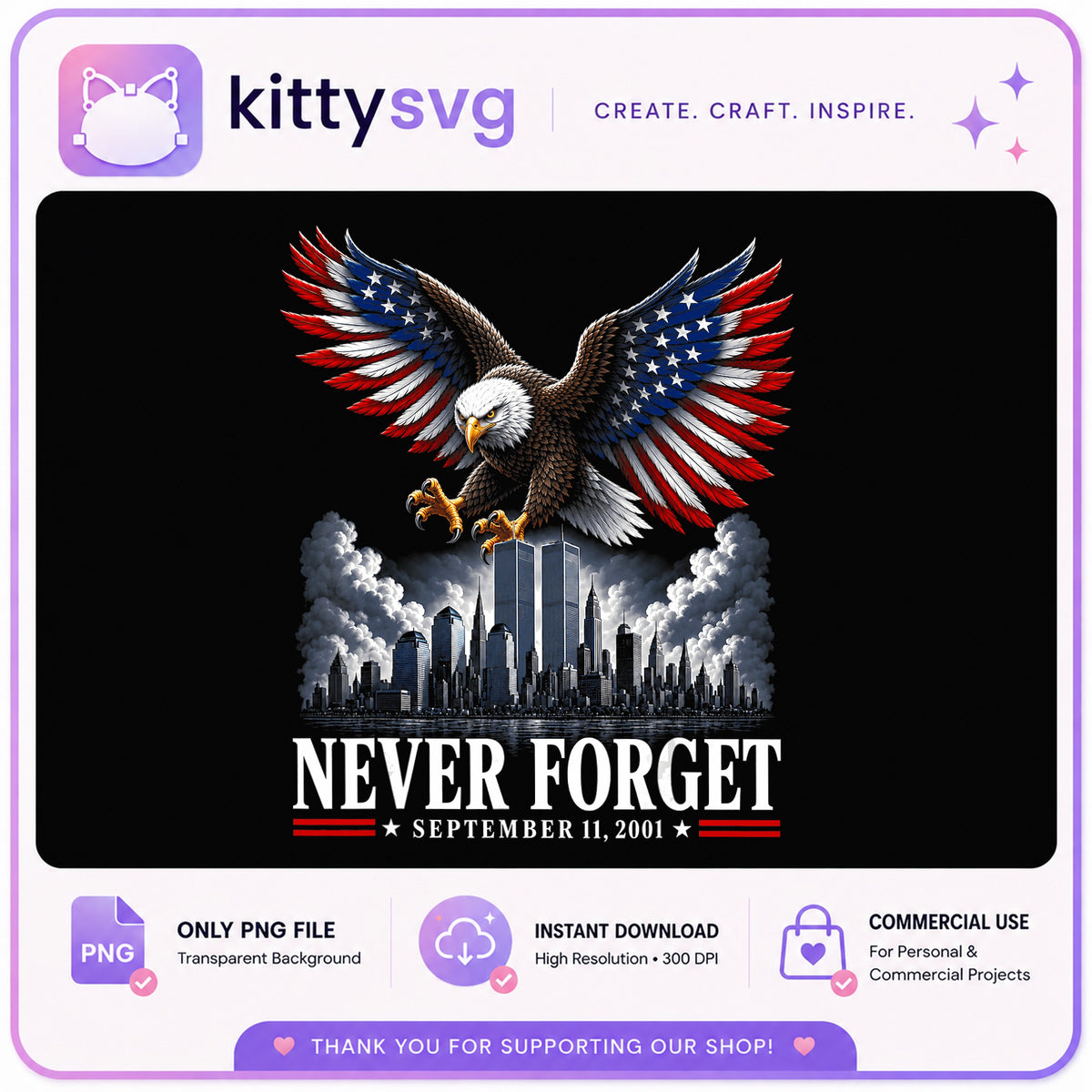 Never Forget September 11 PNG, Patriotic Eagle PNG, 9/11 Memorial PNG