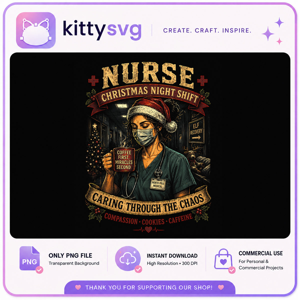 Nurse Christmas Night Shift PNG, Christmas Nurse PNG, Funny Nurse PNG