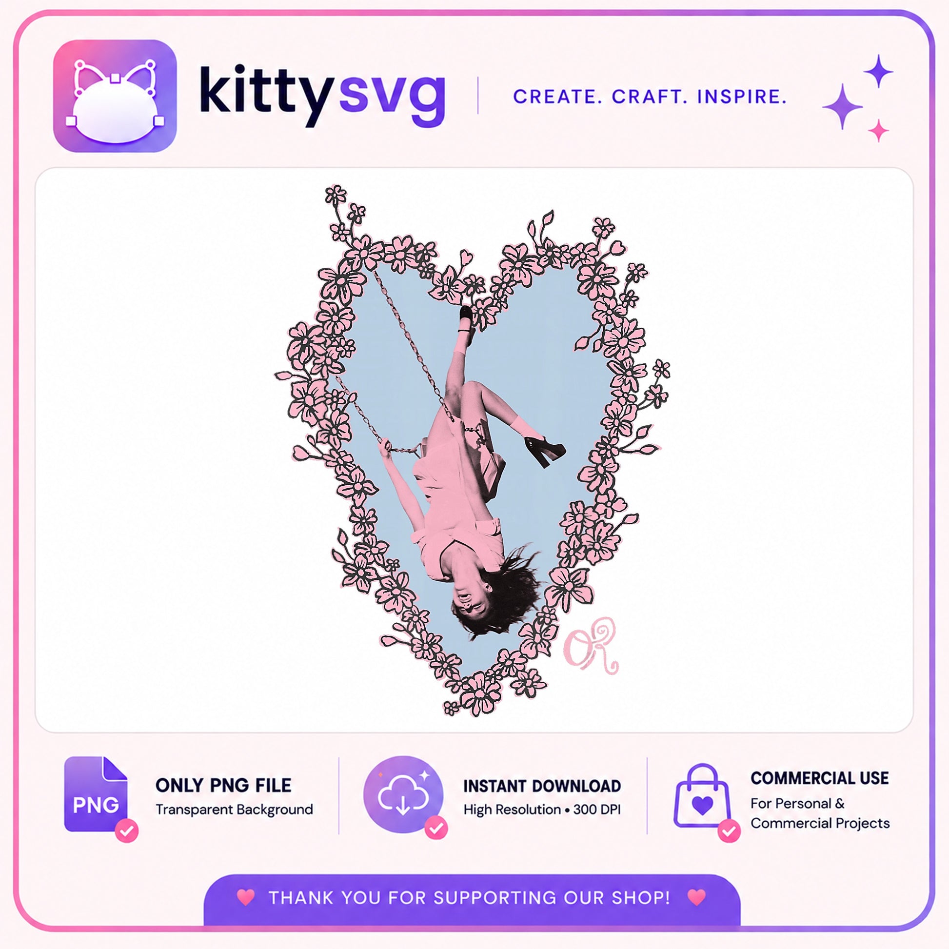 Olivia Rodrigo Floral Heart Swing PNG, Guts Tour PNG, Music PNG