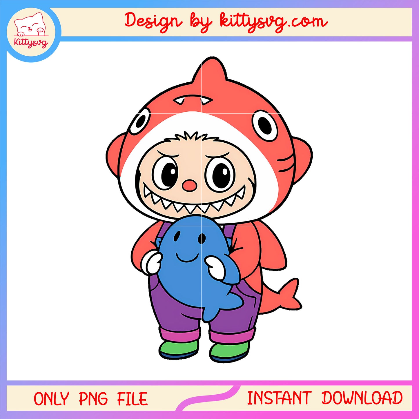 Orange baby shark labubu macaron design png, orange labubu png