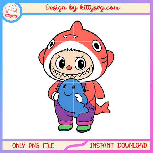 Orange baby shark labubu macaron design png, orange labubu png