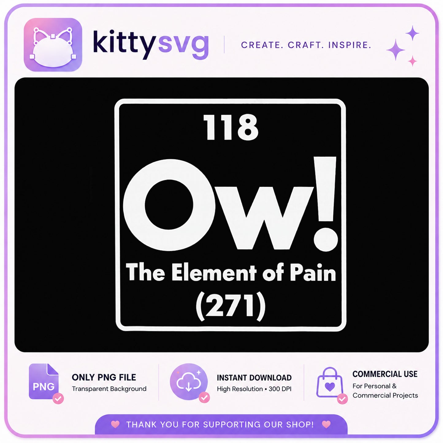 Ow Element Of Pain PNG, Funny Science PNG, Periodic Table PNG
