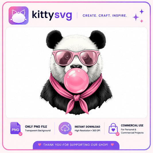 Panda Bubble Gum PNG, Cute Panda With Sunglasses PNG, Pink Panda PNG