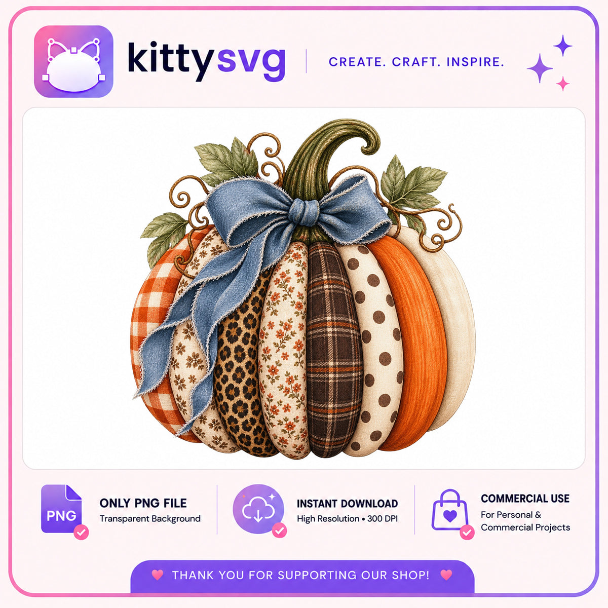 Patchwork Pumpkin PNG, Fall Autumn Clipart, Halloween PNG
