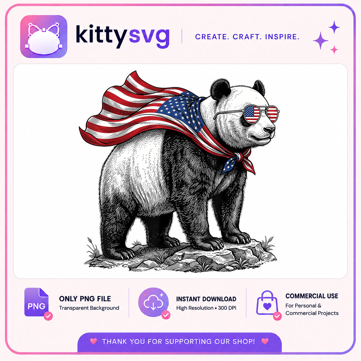 Patriotic Panda PNG, 4th Of July Panda PNG, American Flag PNG