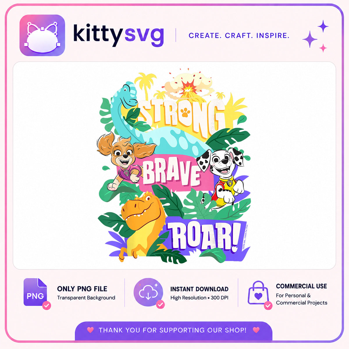 Paw Patrol Dinosaur Strong Brave Roar PNG, Skye Marshall PNG, Kids PNG