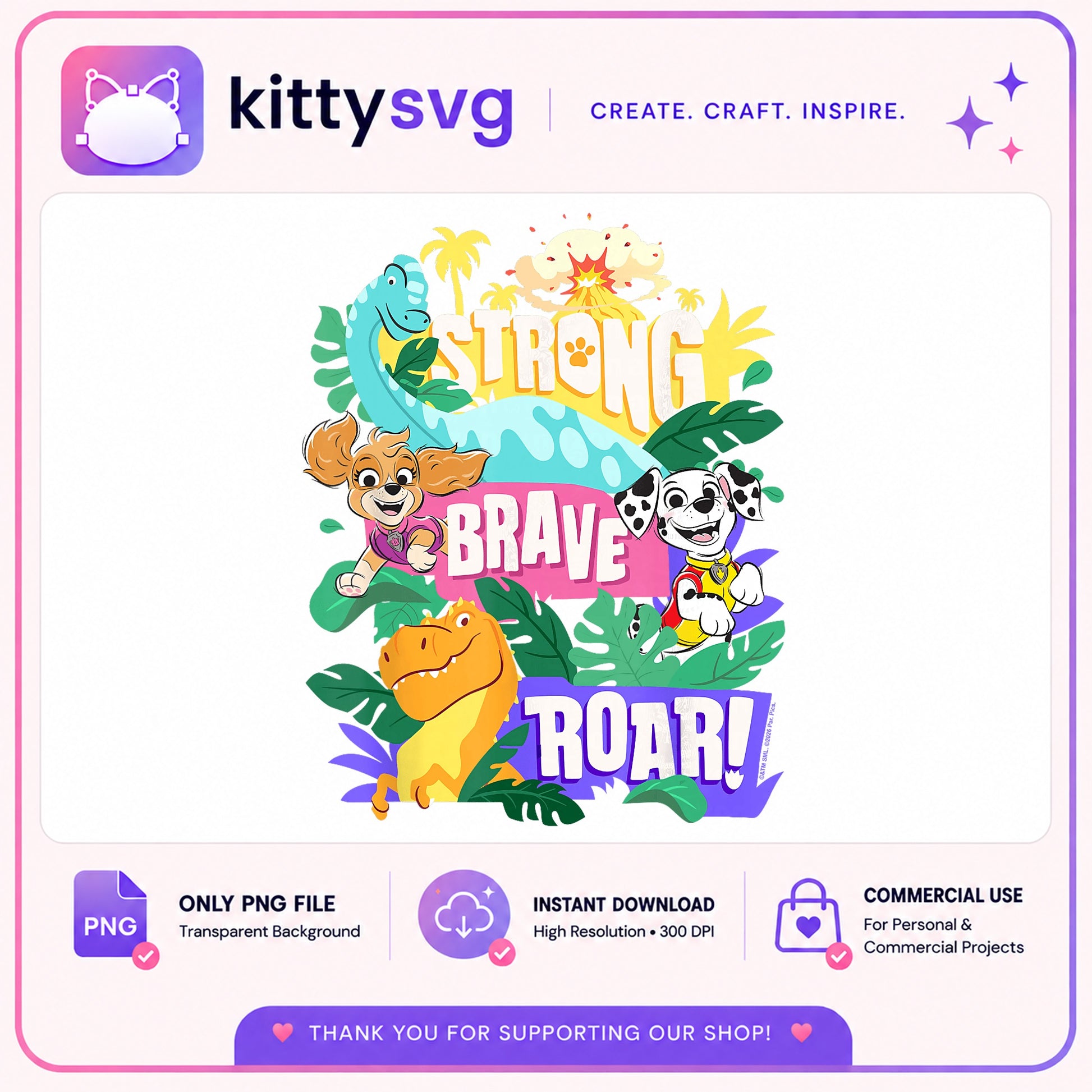 Paw Patrol Dinosaur Strong Brave Roar PNG, Skye Marshall PNG, Kids PNG