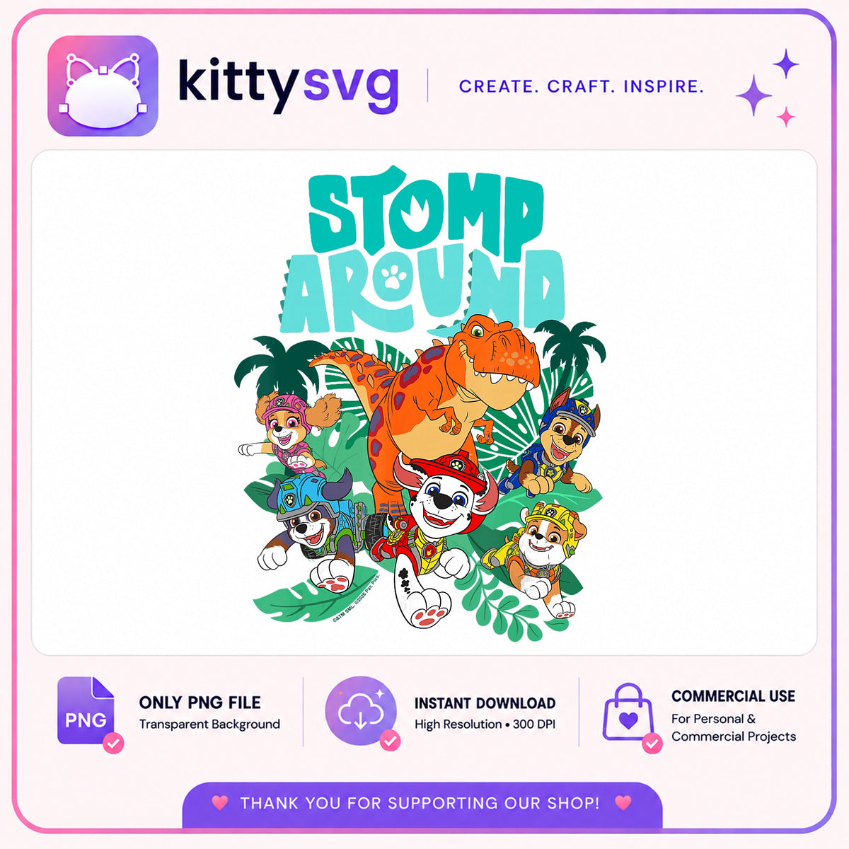 Paw Patrol Stomp Around Dinosaur PNG, Paw Patrol PNG, Kids PNG