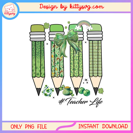 Pencil green bow cute png, st patrick's day pencils png