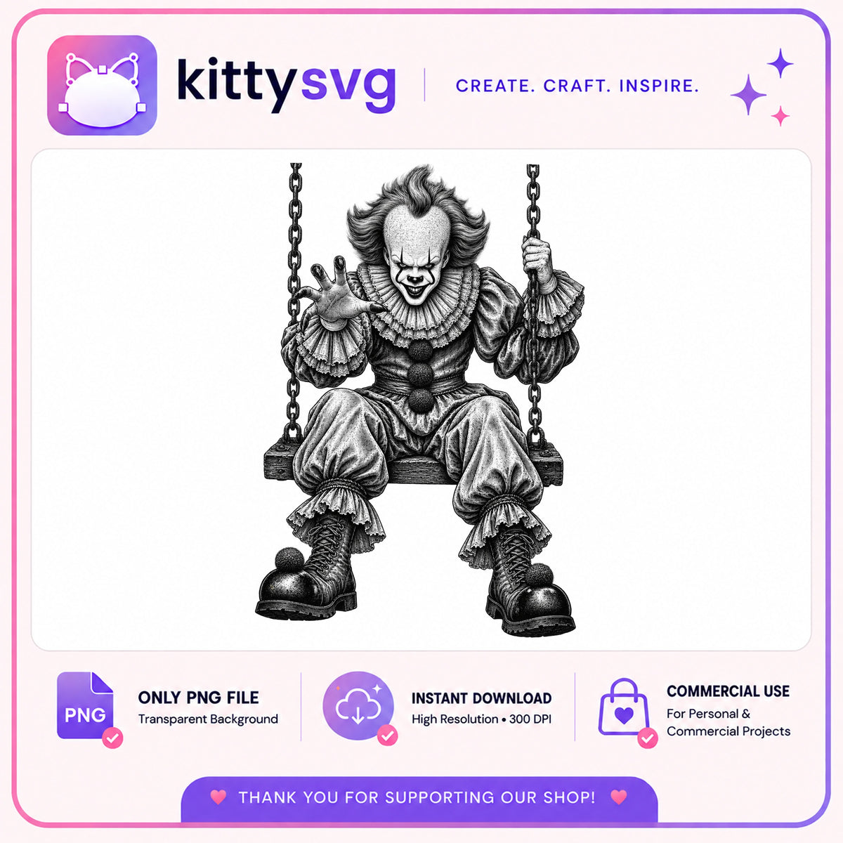 Pennywise Clown On Swing PNG, IT Horror Clown PNG, Halloween PNG
