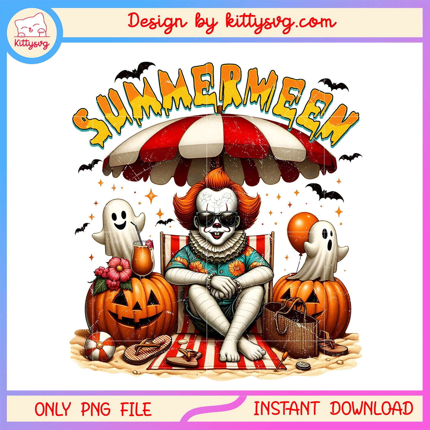 Pennywise summerween png,  horror summer vibes png, halloween scary png