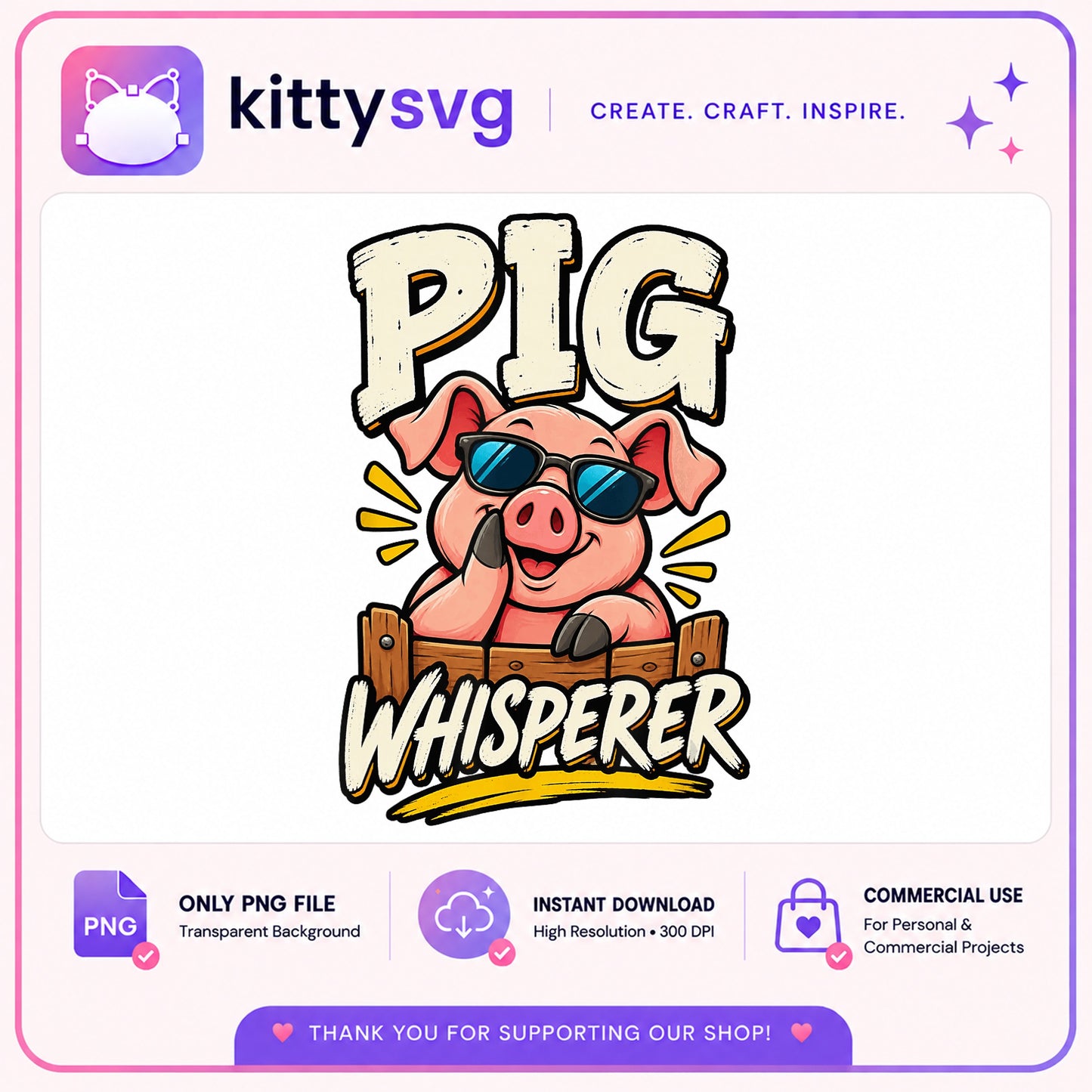 Pig Whisperer PNG, Funny Pig Lover Gift, Farm Animal PNG