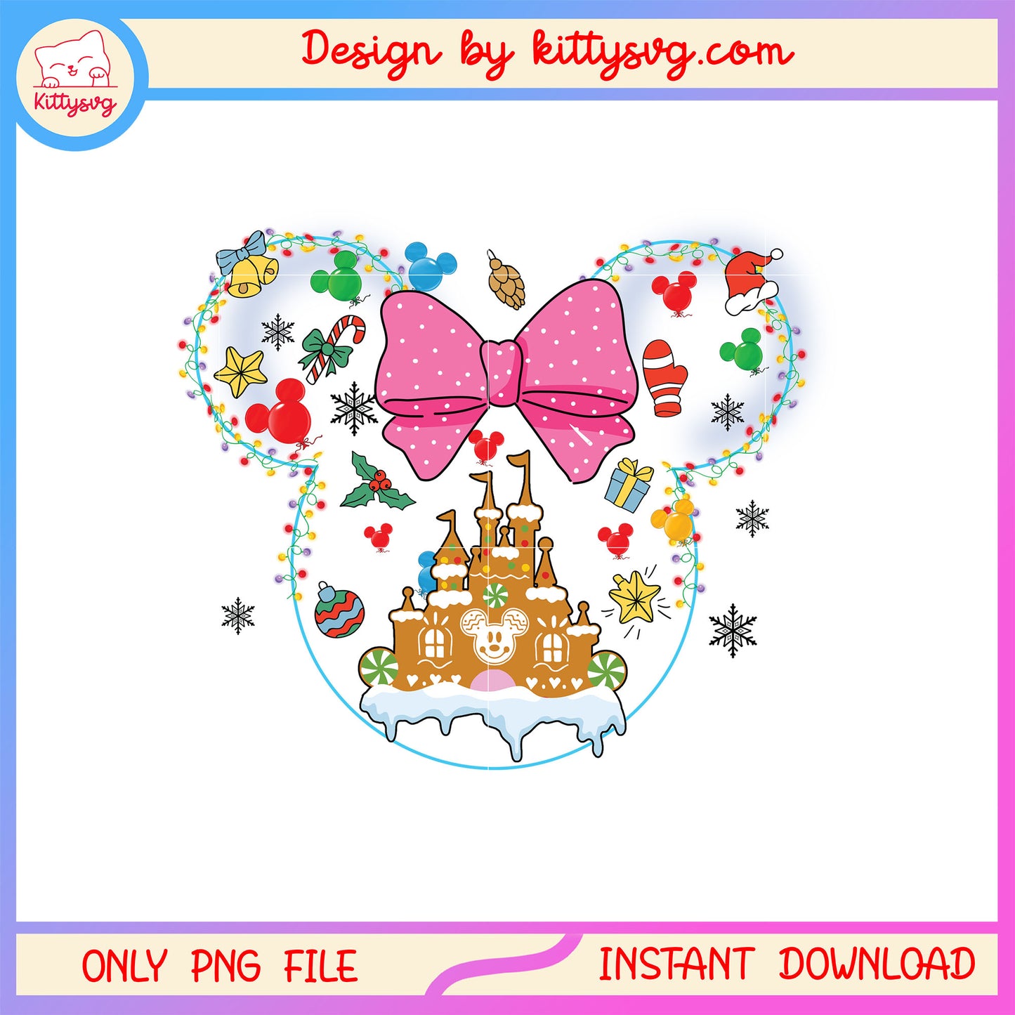 Pink bow castle minnie mouse christmas clipart png, christmas holiday png