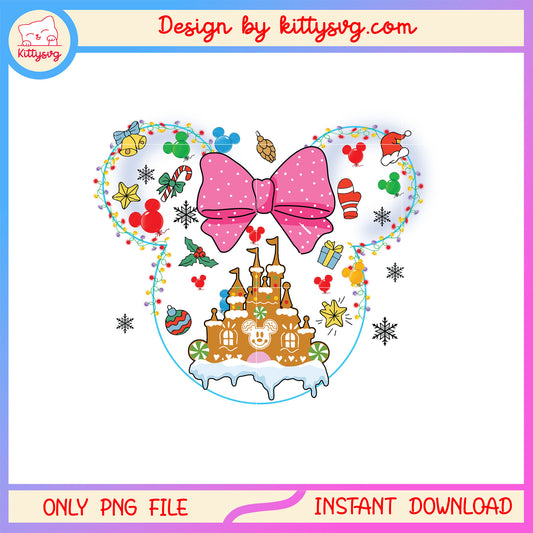 Pink bow castle minnie mouse christmas clipart png, christmas holiday png