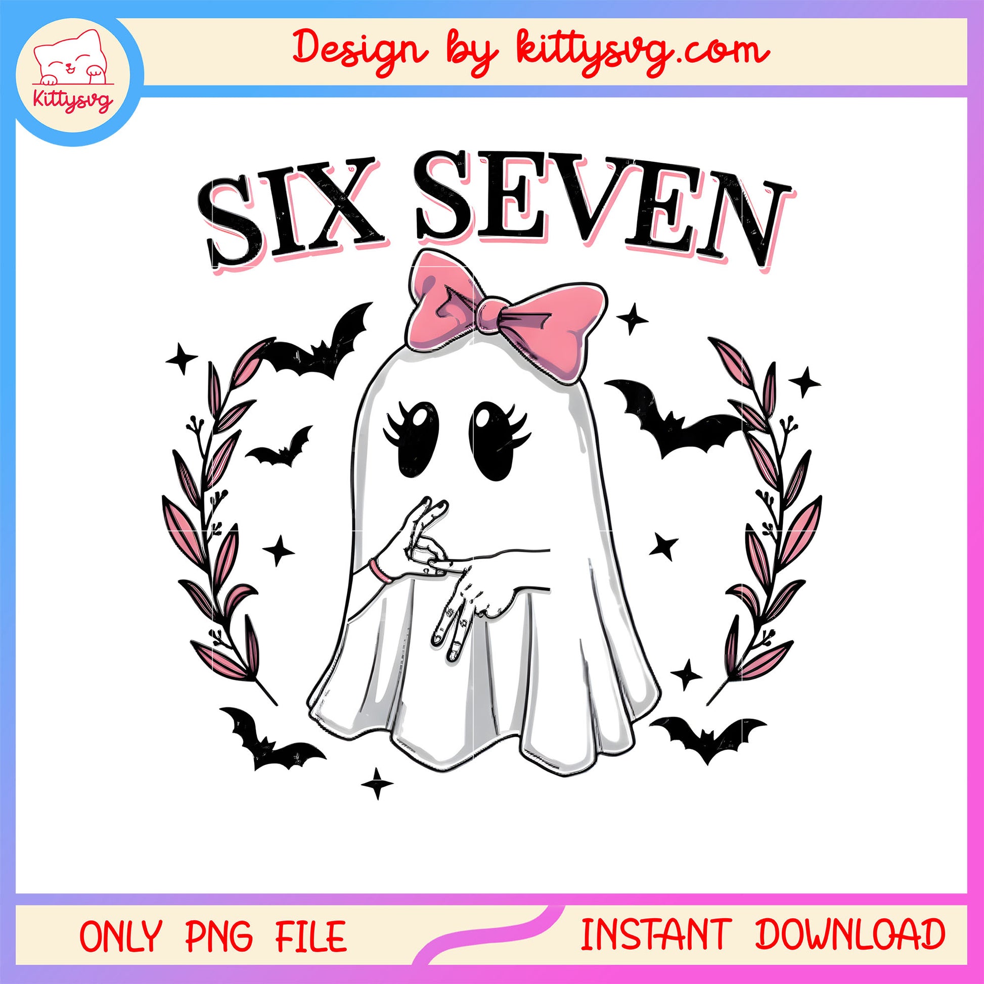 Pink bow ghost hand six seven halloween meme png, ghost halloween png