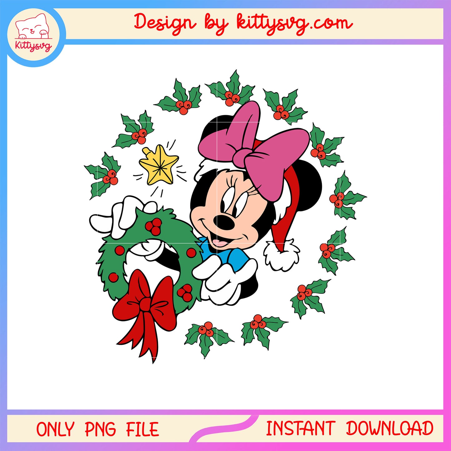 Pink bow minnie mouse christmas wreath png, christmas wreath png