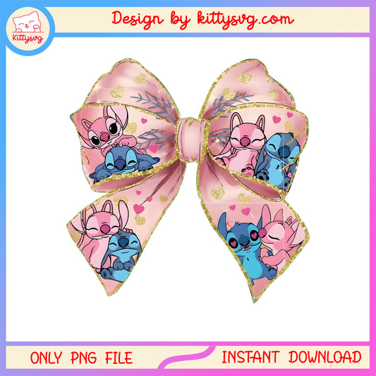 Pink bow stitch valentine png, stitch valentines day​​ png