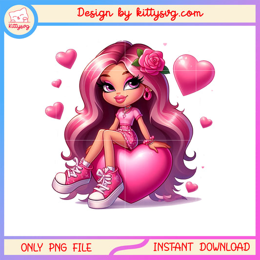 Pink girl style valentine png, girls valentines shirt png