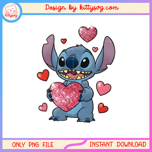 Pink glitter stitch valentine png, stitch valentines day​​ png