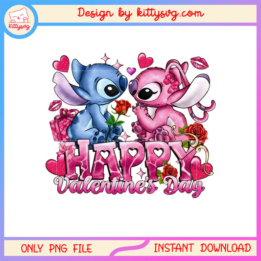 Pink happy valentine stitch png, stitch valentines day​​ png