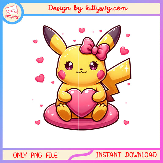 Pink hearts pikachu valentine png, pikachu valentines day​​ png