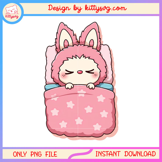 Pink labubu cute sleep design png, labubu art png, labubu png