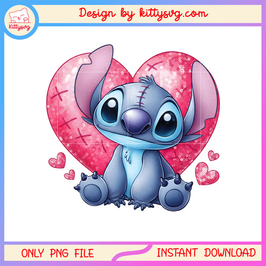 Pink love stitch valentine png, stitch valentines day​​ png