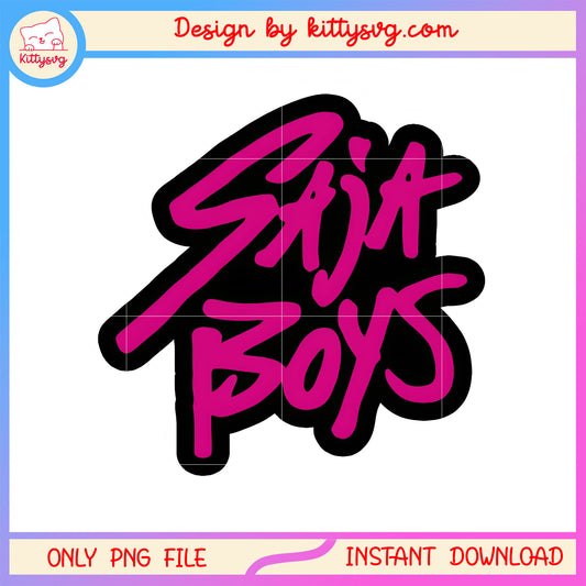 Pink saja boys sticker design png, saja boys name png