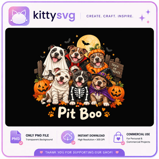 Pit Boo Halloween PNG, Pitbull Dog Halloween PNG, Trick Or Treat PNG