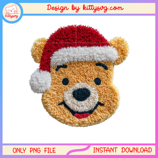 Pooh face christmas patchwork design png, disney winnie pooh png