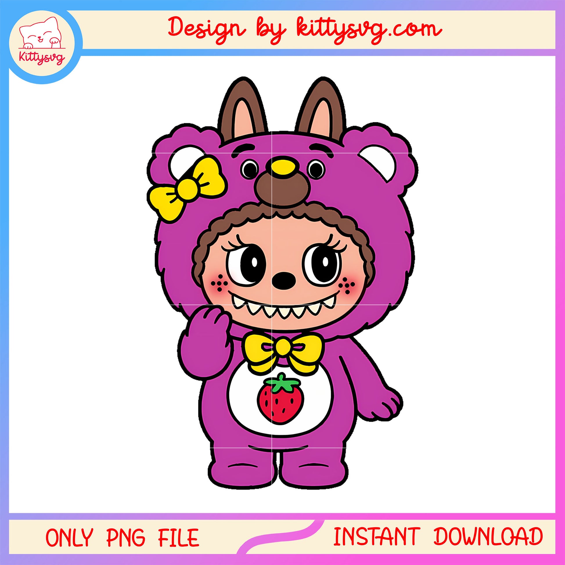 Pop mart strawberry bear labubu cute doll png, labubu color png