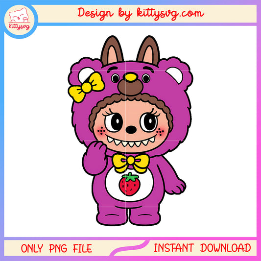 Pop mart strawberry bear labubu cute doll png, labubu color png
