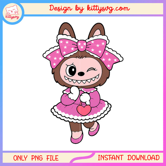 Pop mart winking bow girl labubu doll design png, labubu toy png