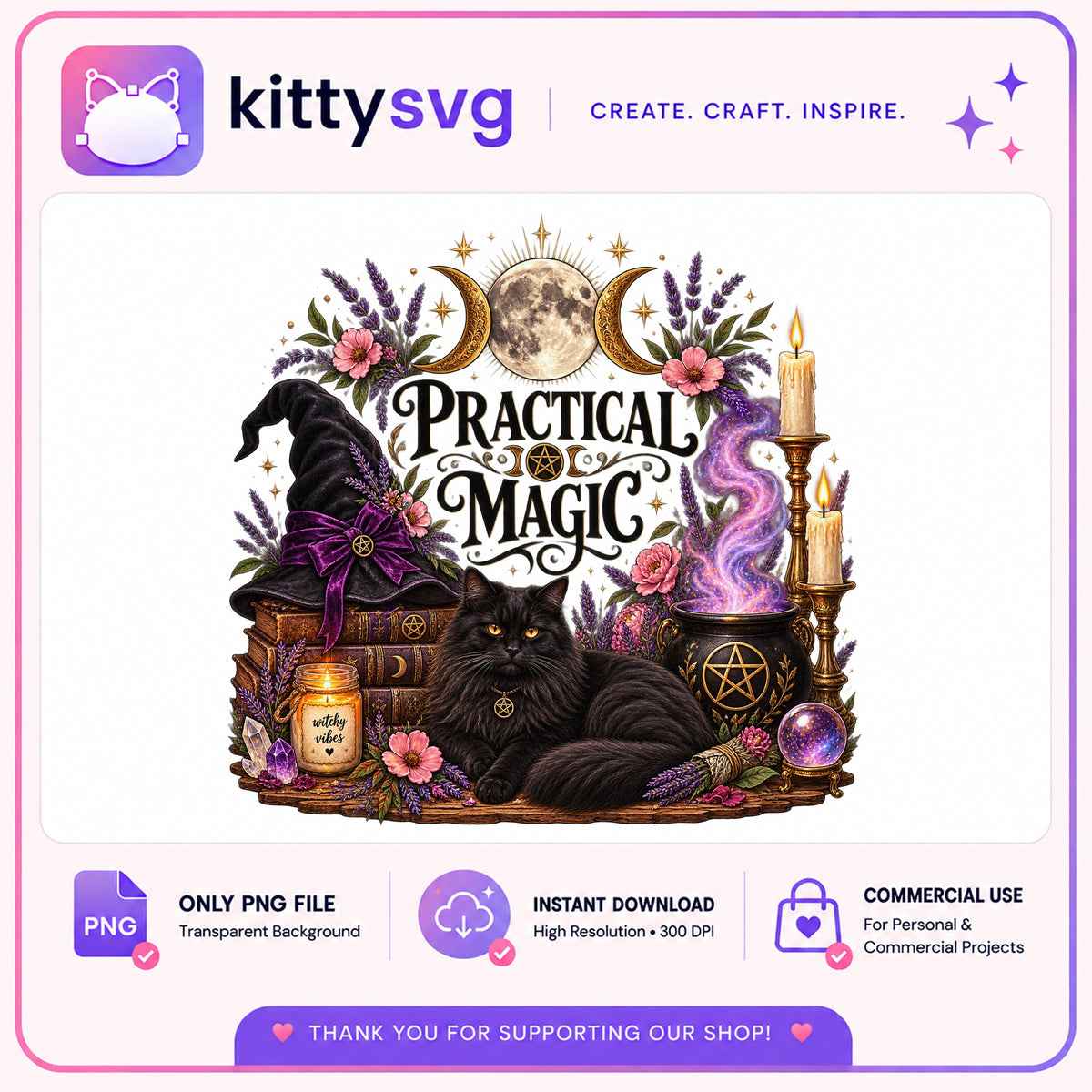 Practical Magic Black Cat PNG, Witch Halloween PNG, Witchy Vibes PNG