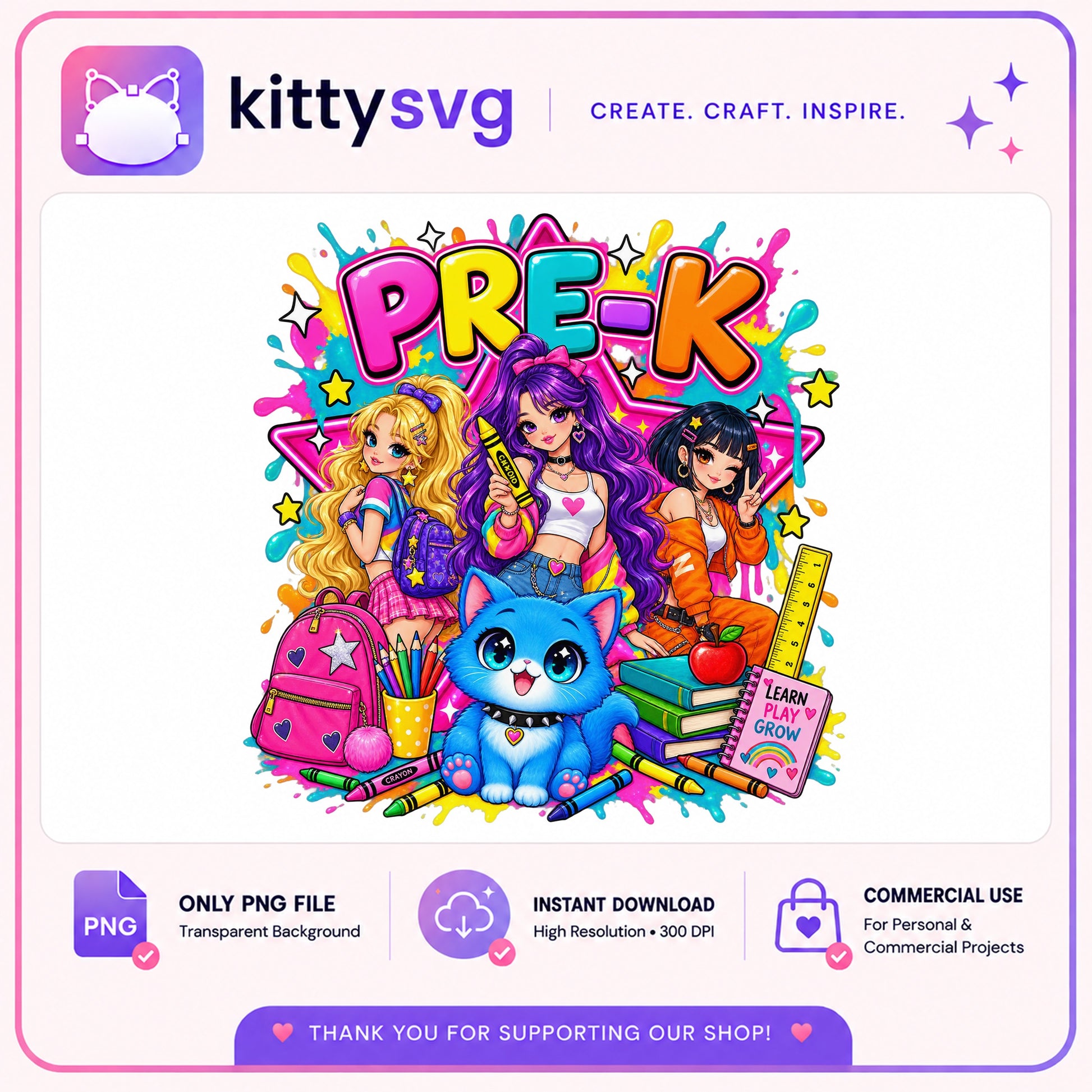 Pre-K Girls Back To School PNG, Cute Anime Girls PNG, Teacher PNG