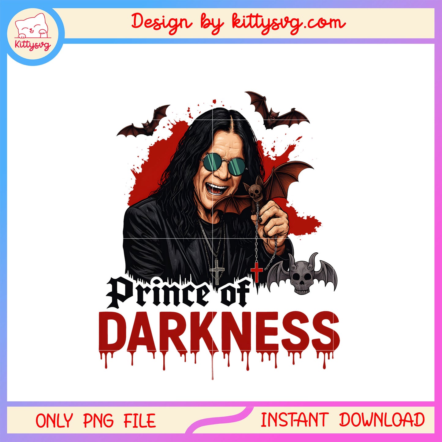 Prince of darkness ozzy osbourne and bat png, rock and roll png
