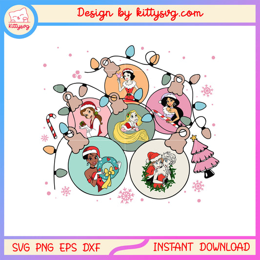 Princess disney christmas in lights design svg, clipart christmas svg
