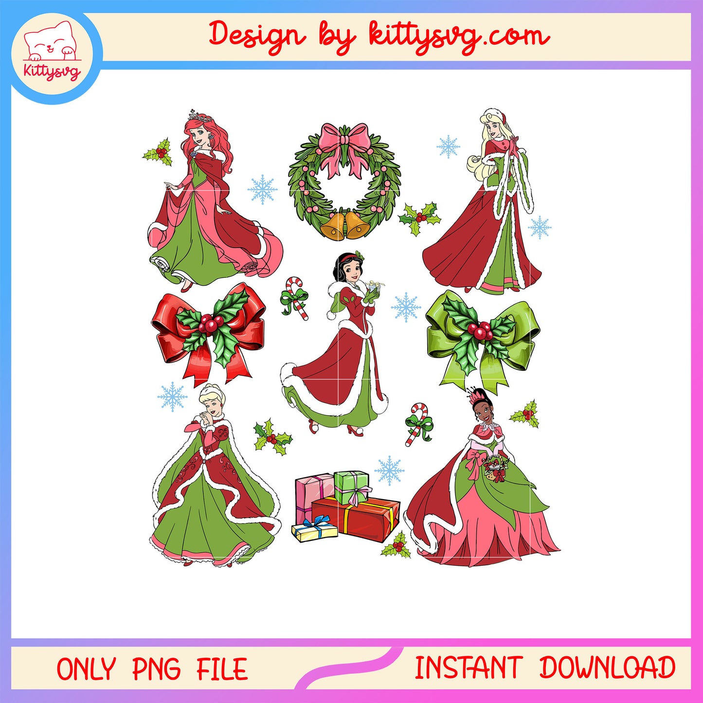 Princesses christmas bow wreath gif png, christmas princess png