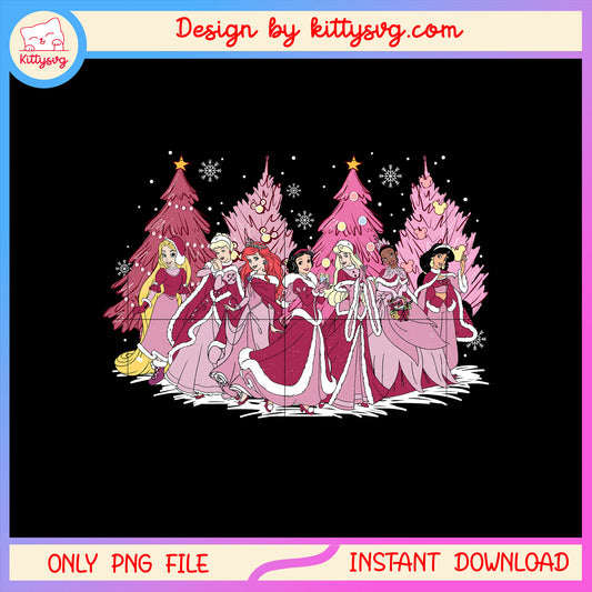 Princesses pink christmas tree png, disney princess christmas png