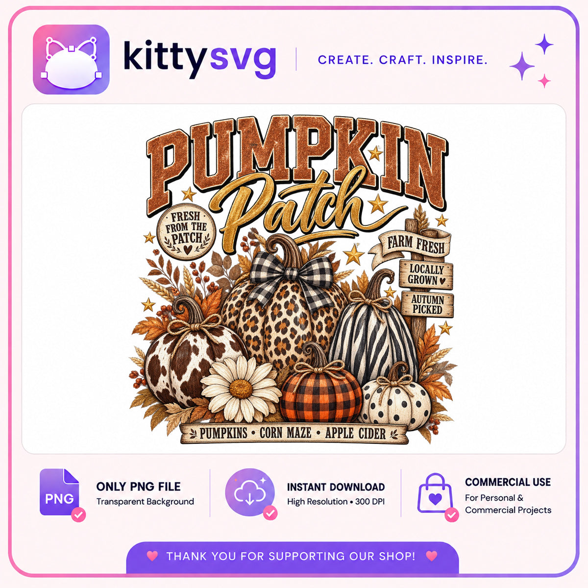 Pumpkin Patch PNG, Fall Autumn Leopard Pumpkin, Halloween PNG