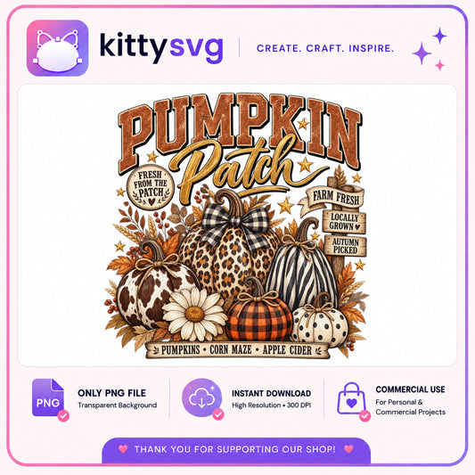 Pumpkin Patch PNG, Fall Autumn Leopard Pumpkin, Halloween PNG