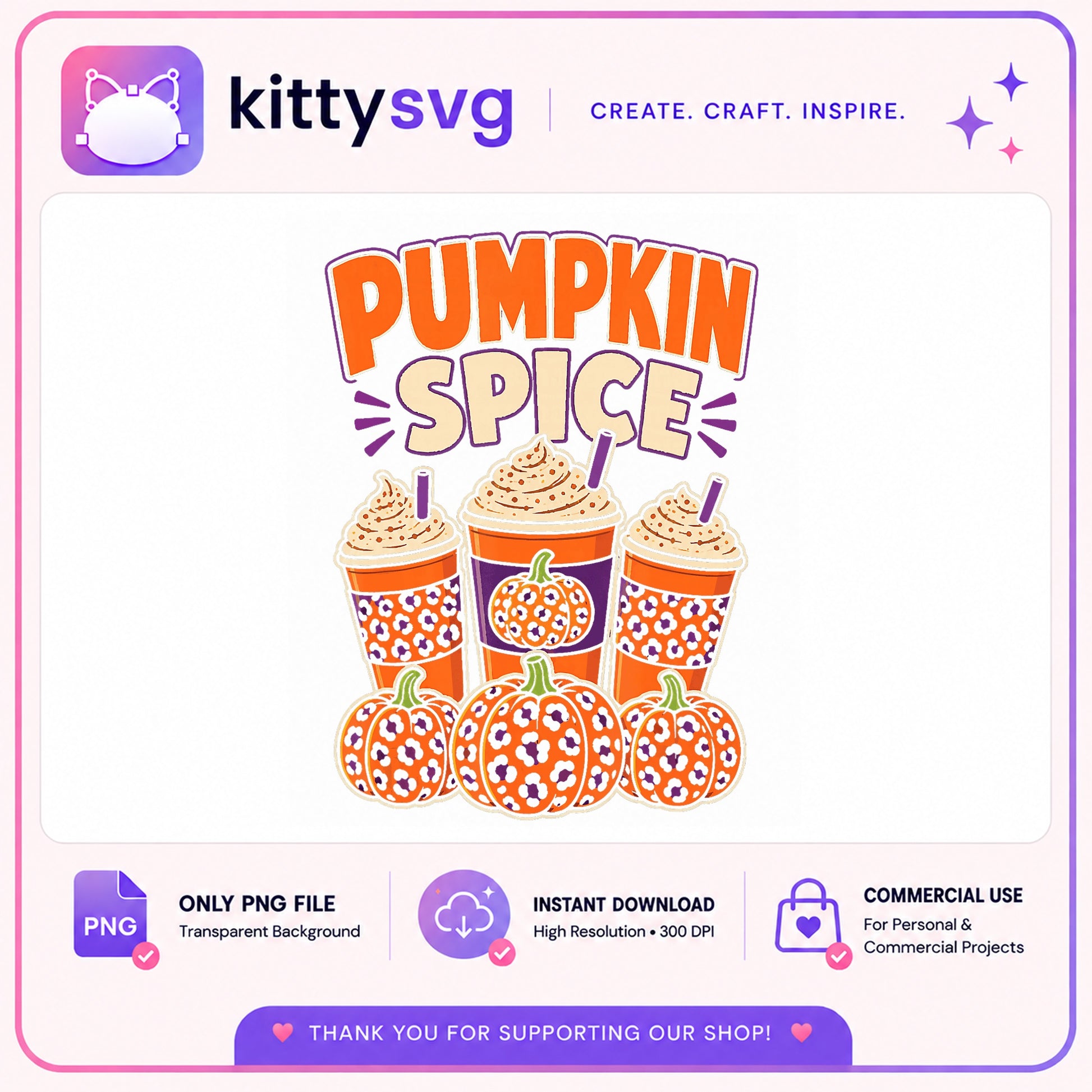Pumpkin Spice Latte PNG, Fall Coffee Cups PNG, Halloween PNG