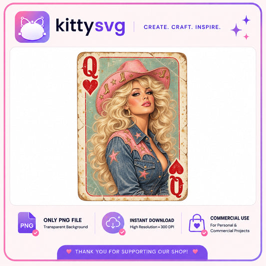 Queen Of Hearts Cowgirl PNG, Western Playing Card PNG, Retro Cowgirl PNG